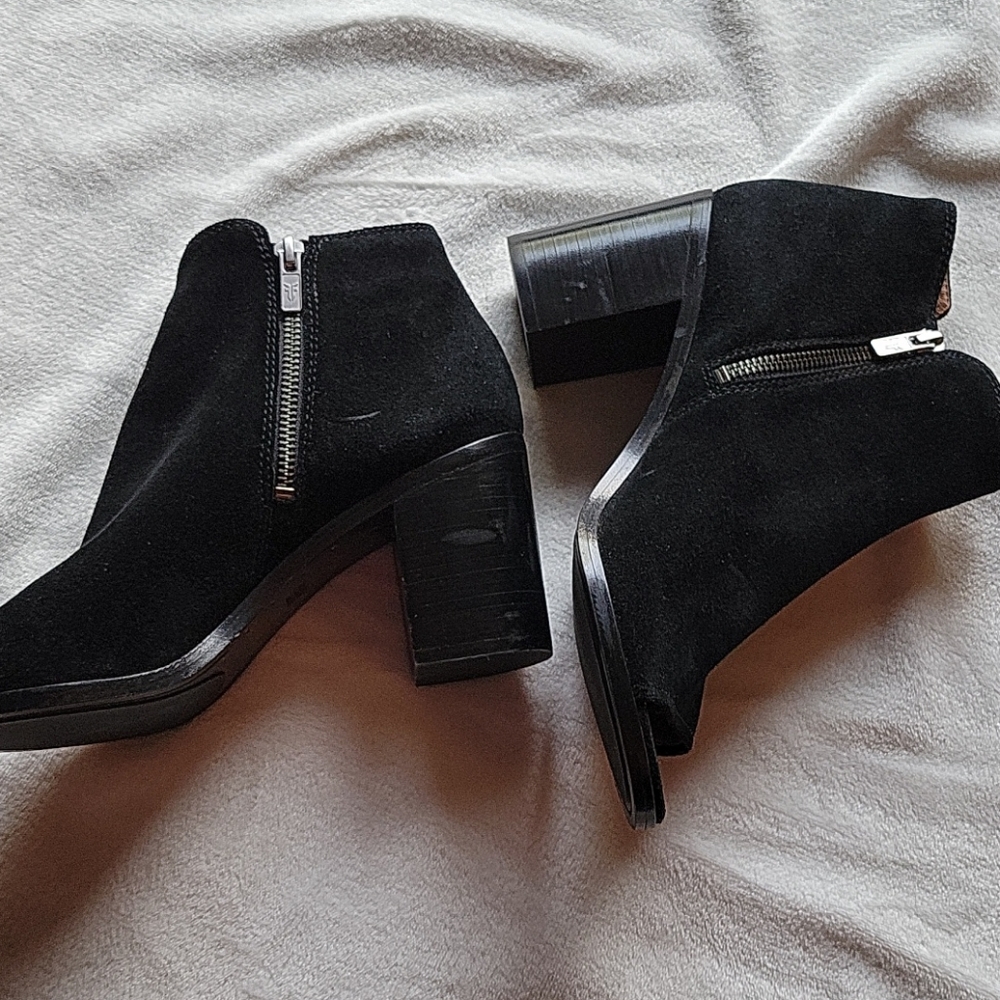 Frye Black Suede Ankle Booties with Side Zippers